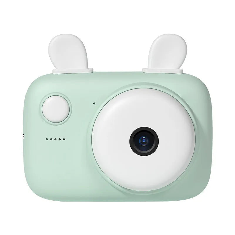 A2 Kids Macaron Mini SLR digital camera in green, showing front and rear lenses and colour screen.