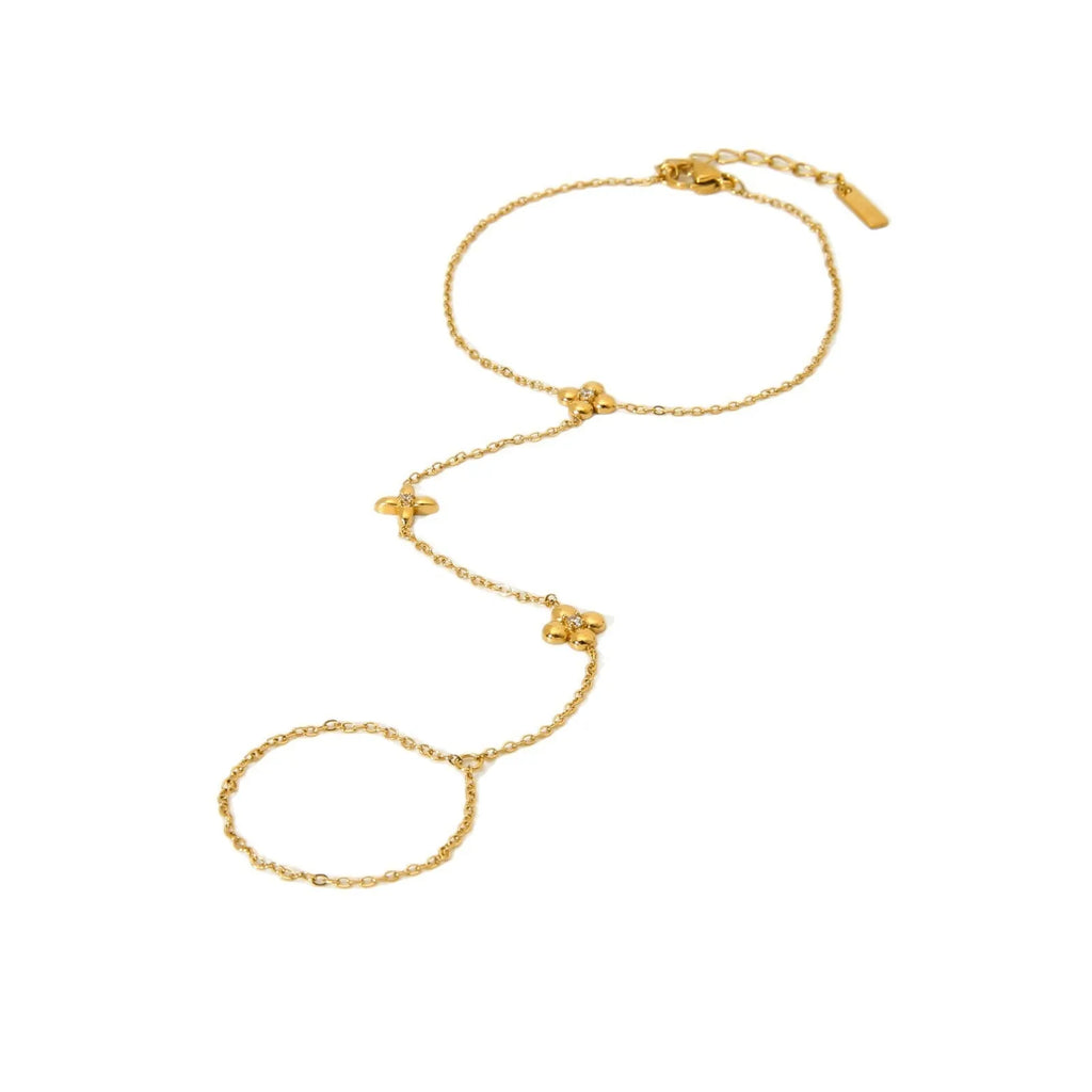 Women's gold colour stainless steel bracelet with eight-pointed stars and flower geometric design