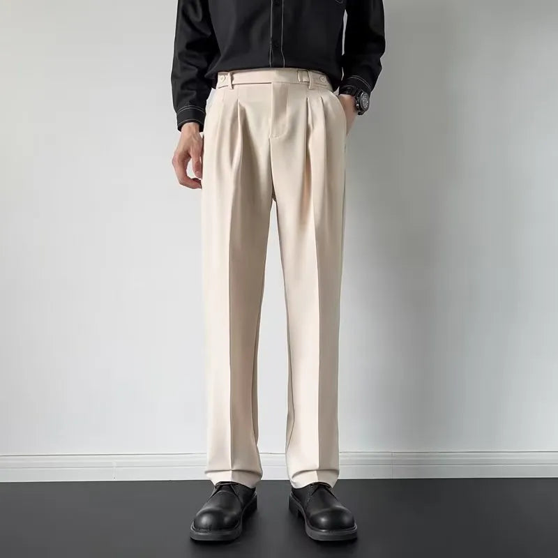 Men's straight loose fit suit trousers in apricot and black colour options