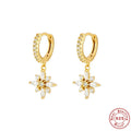 Sterling silver snowflake pendant earrings with geometric design in white gold or yellow gold colour
