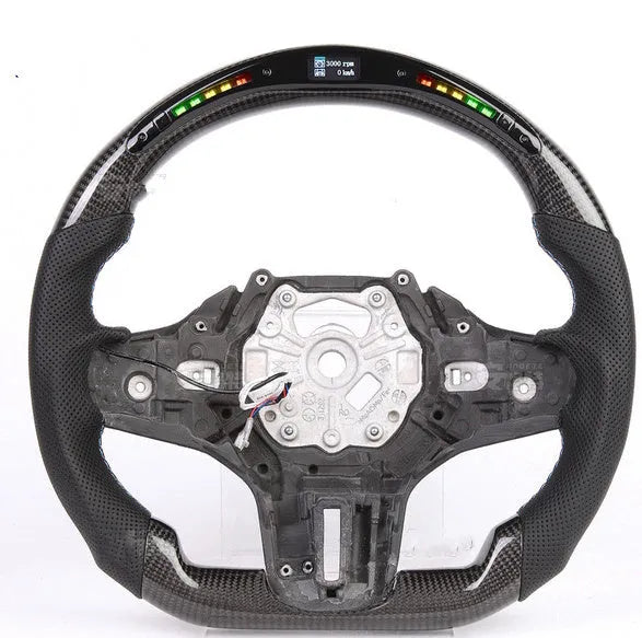 Black carbon fibre LED steering wheel for BMW X3 and X5 models with intelligent display