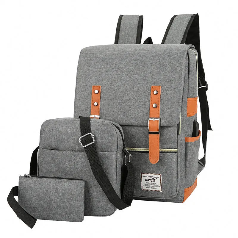 Three-piece business backpack in Oxford cloth with multiple compartments, curved shoulder straps, shown in four colour options