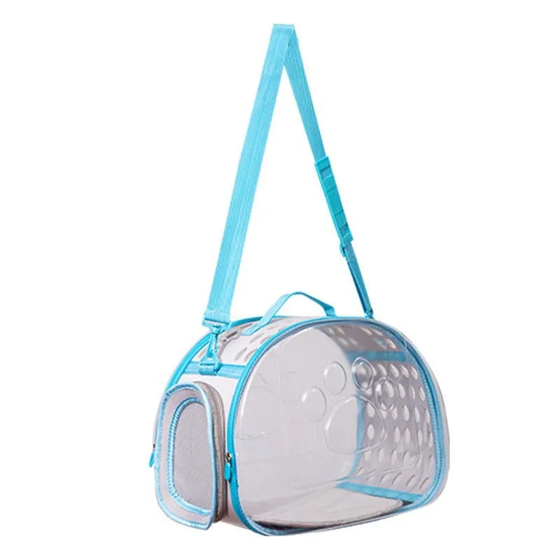Transparent space capsule cat backpack carrier in grass green colour showing hard EVA construction and dimensions for cats up to 9kg