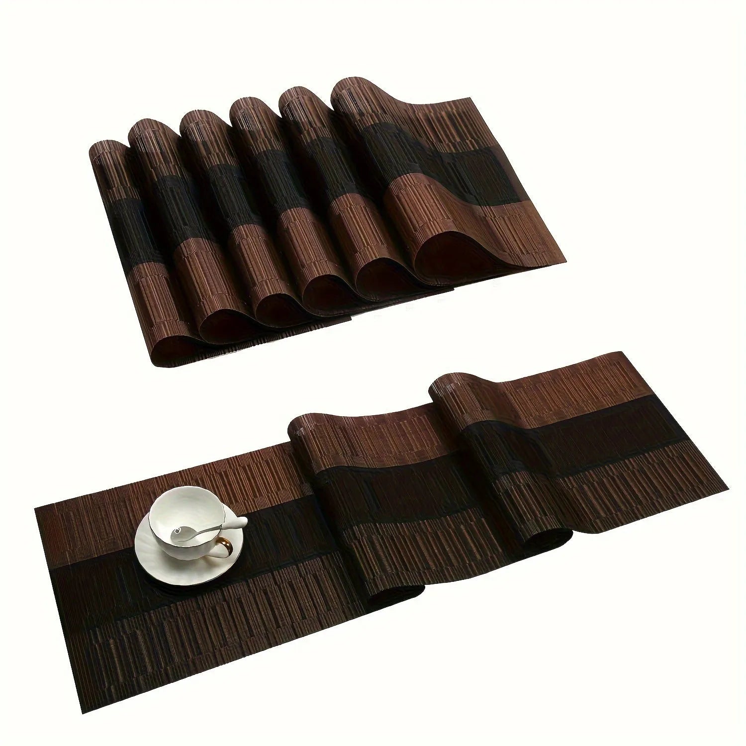 Modern PVC kitchen sink mat in a gradient bamboo colour on a countertop, showing its non-slip texture and size.