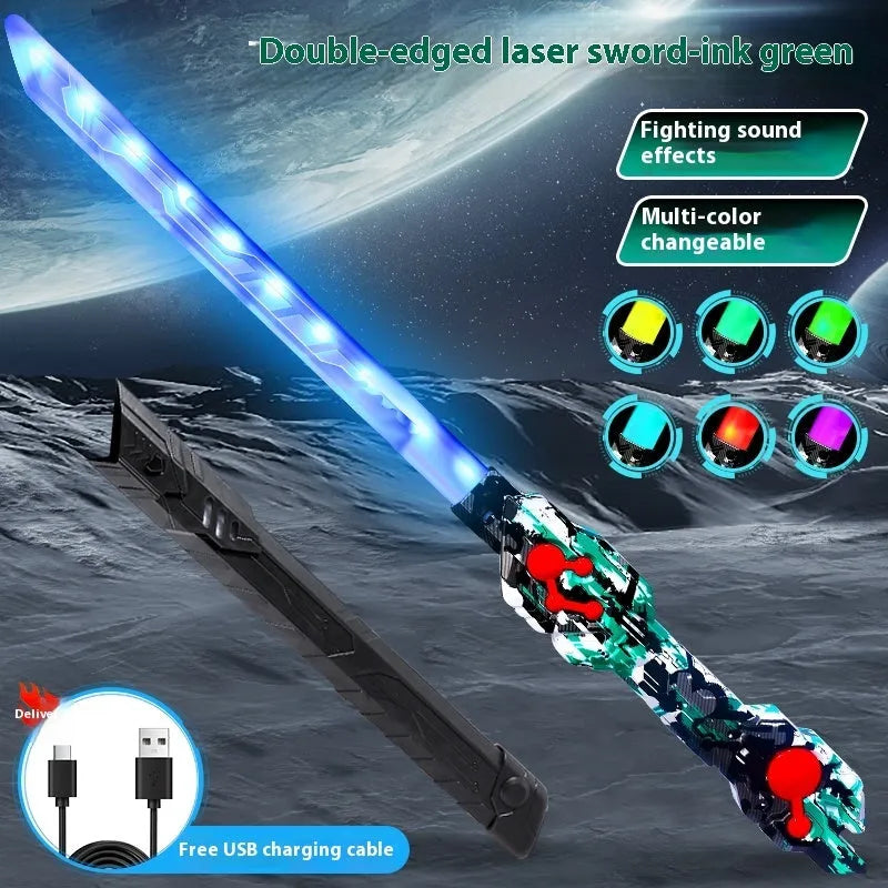 Thunder Flame double-edged retractable laser toy knife in ABS plastic, educational Children's Day gift, multiple colour styles