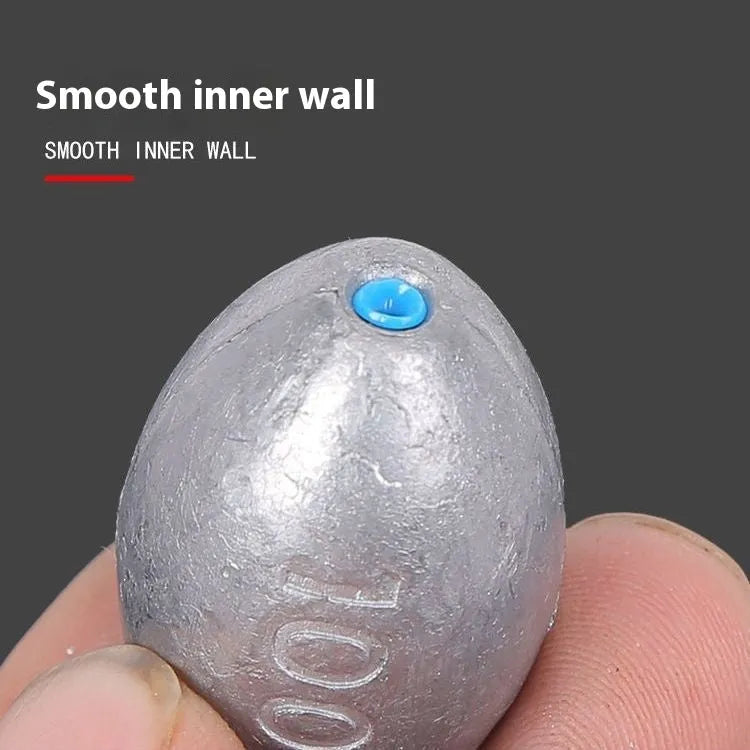 Tongxin olive lead fishing sinker with scale pattern in rugby shape, showing weights from 10g to 150g