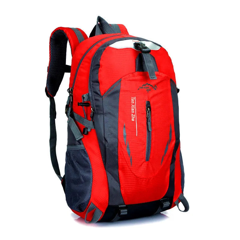Large black Oxford cloth travel backpack with double shoulder straps and front organisation compartments