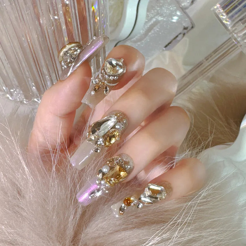 Luxury rhinestone flash false nail patches in S size with adhesive or tool set options