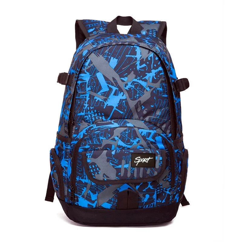 Classic blue or red nylon backpack with large capacity for school and travel