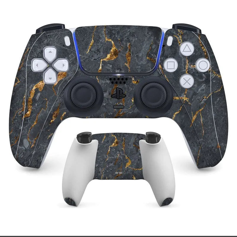 Set of front and back anti-scratch protective stickers for a PS5 controller.