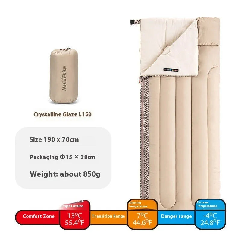 Four seasons universal camping sleeping bag for adults with storage bag in choice of colours.
