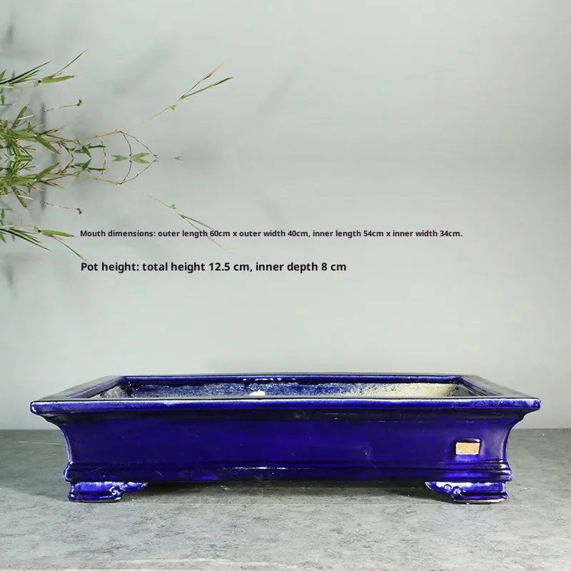 White cracked ceramic bamboo bonsai flowerpot with purple sand craft, desktop or floor use