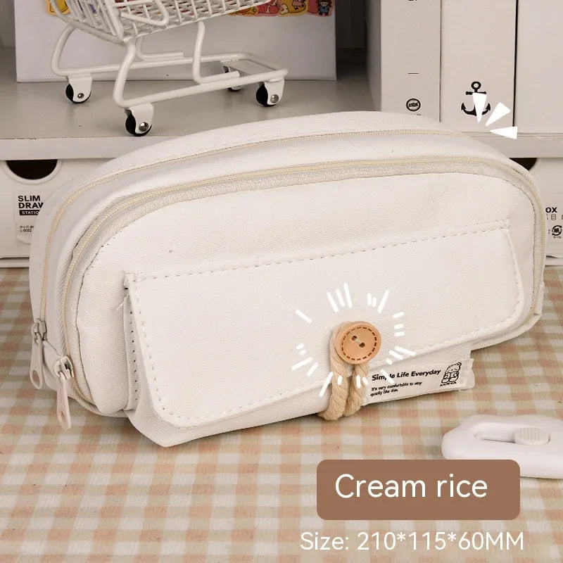 Canvas pencil case for girls in multiple colours with storage for school supplies