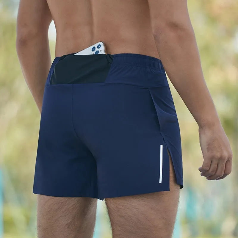 Men's off-road running shorts in red, black, navy blue, or grey with high waist design