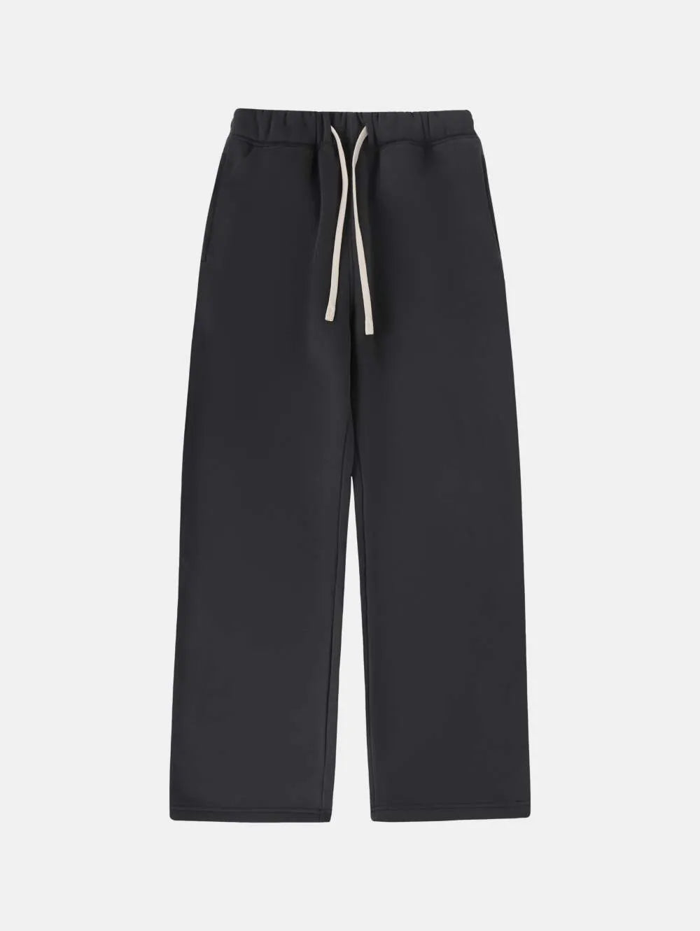 Men's black fleece-lined sweatpants with elastic waistband and drawstring closure in loose fit