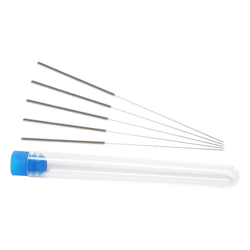 Ten metal cleaning needles for Mk8 E3D 3D printer nozzles, shown with different diameter size options