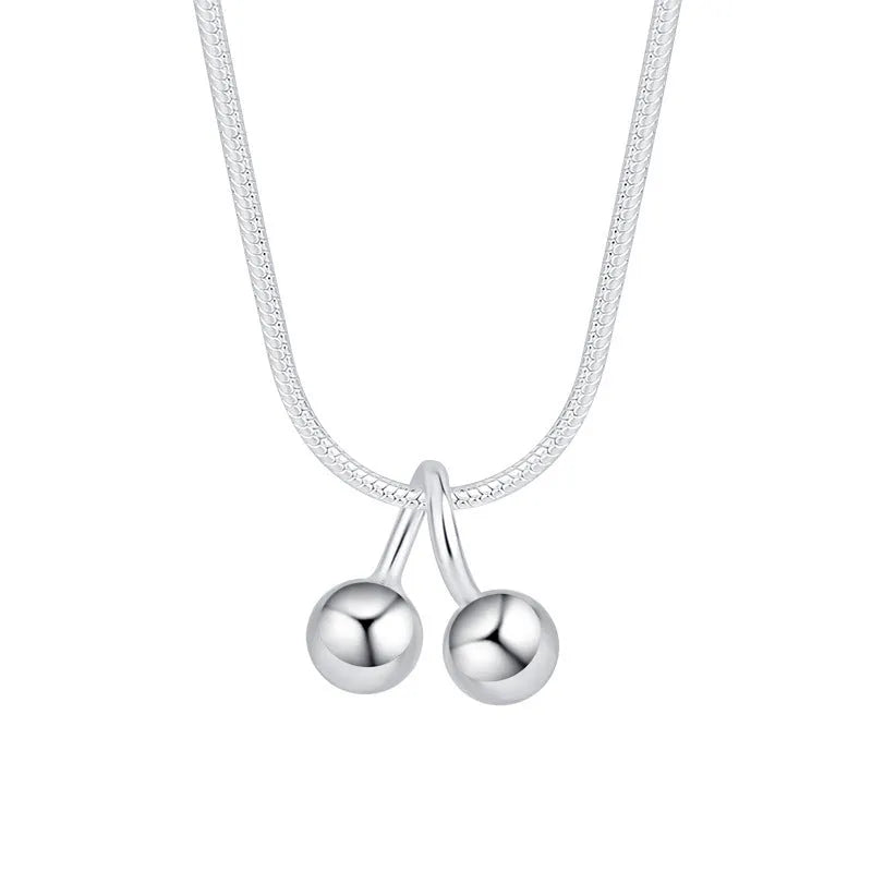 925 silver cherry necklace with snake bone chain, adjustable 21-50 cm length, Korean style fruit pendant