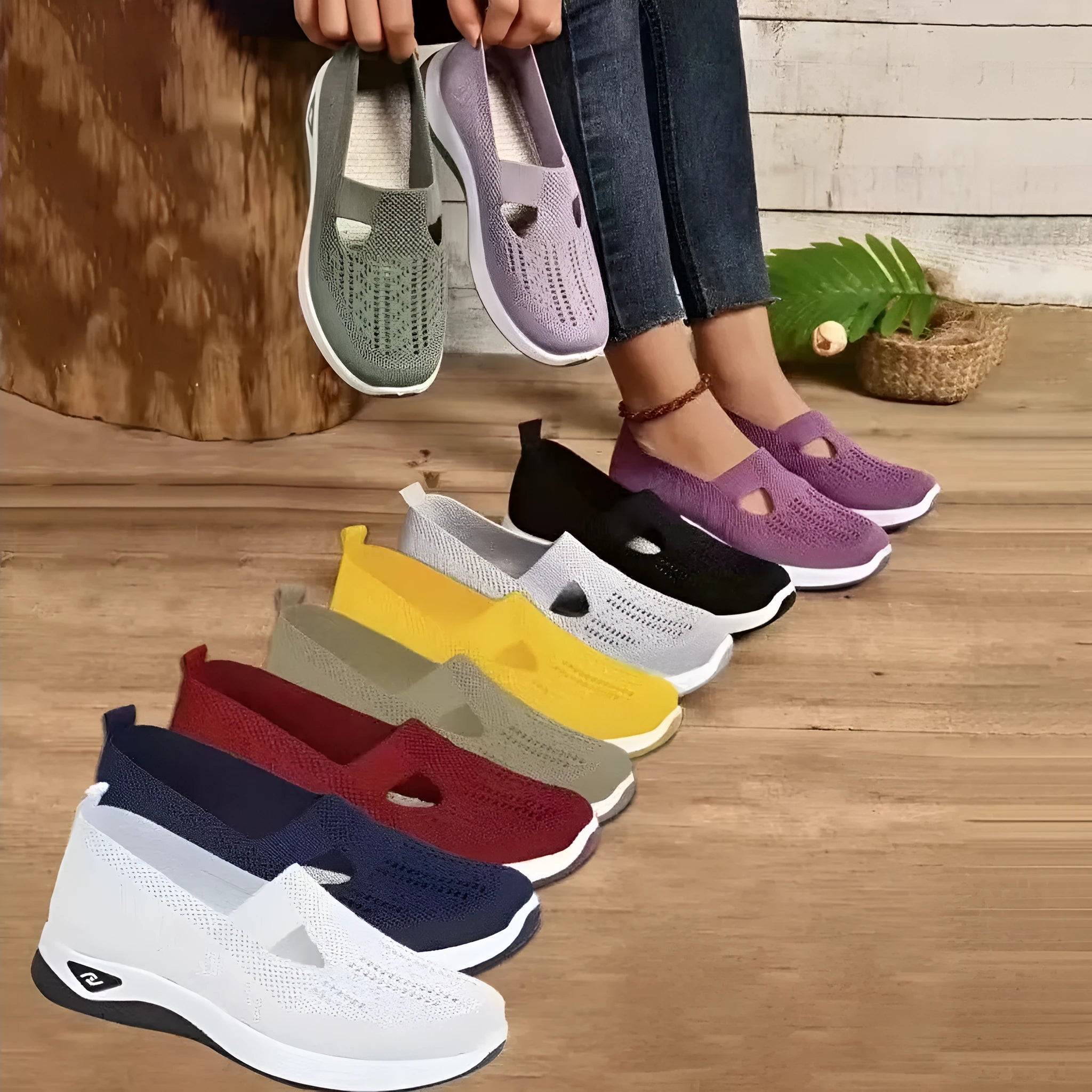 Women's casual mesh flat shoes with a T-bar strap and round toe in multiple colours.