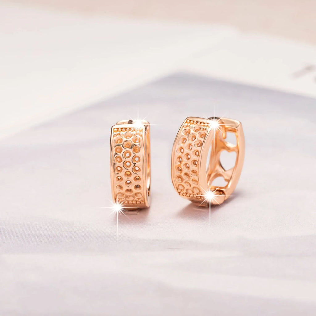 Rose gold hollowed-out three-heart earrings circular women's fashion jewellery