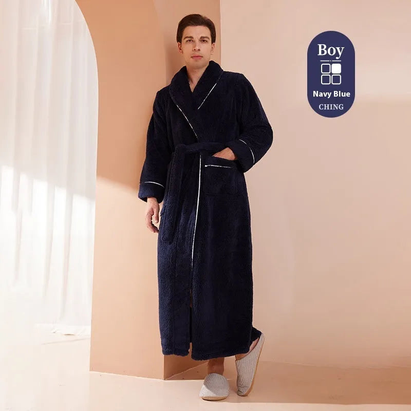Plus size thickened flannel bathrobe for couples in winter with super thick 301-350 gsm fabric