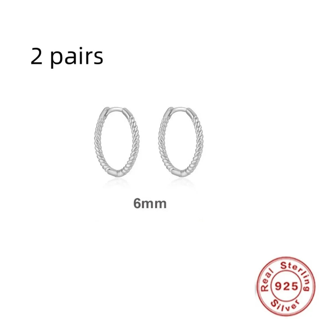 Sterling silver twisted string round earrings in gold or white gold colour