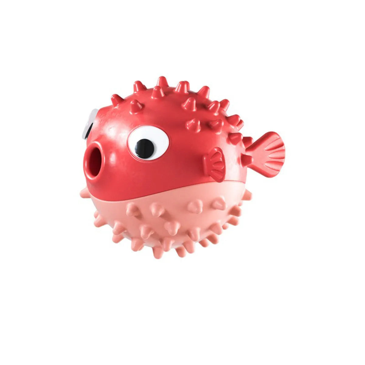 Yellow vinyl fish-shaped dog chew toy with textured surface for dental care