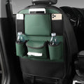 Genuine leather car seat back storage bag in suspended design showing colour options