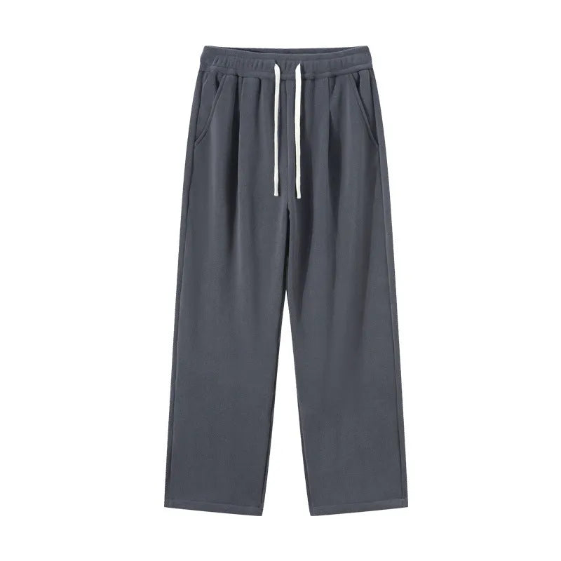 Men's fleece-lined winter sports trousers in Korean loose style with drawstring waist