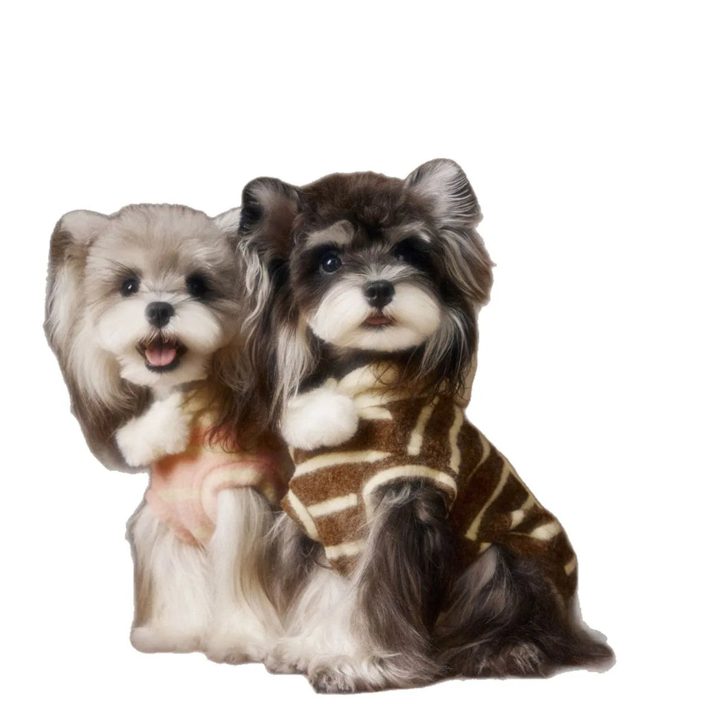 Autumn winter pet clothing felt biscuit sweater in pink acrylic knit on small dog