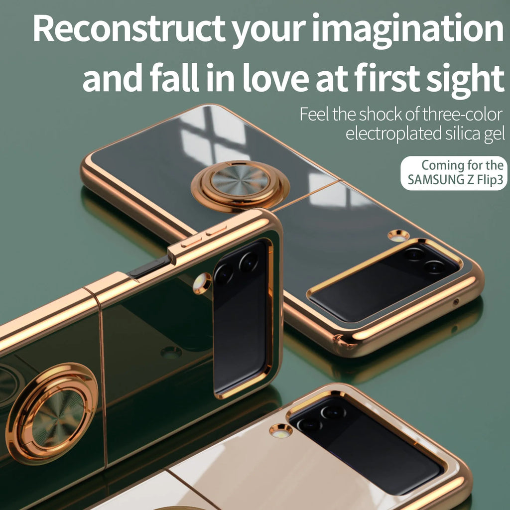 Samsung Z Flip Dark Night Green phone case with electroplated magnetic ring and bracket stand