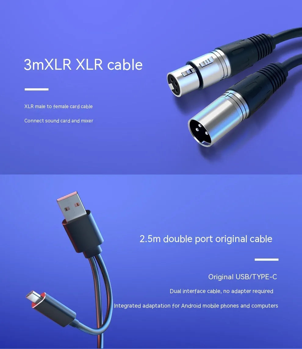 Dynamic noise reduction microphone in black, pink, or white colour with XLR cable and detachable bracket
