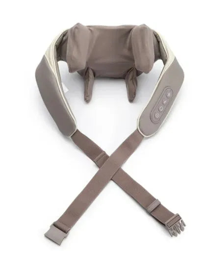 Milky white shoulder and neck massager with kneading mechanism and infrared therapy function