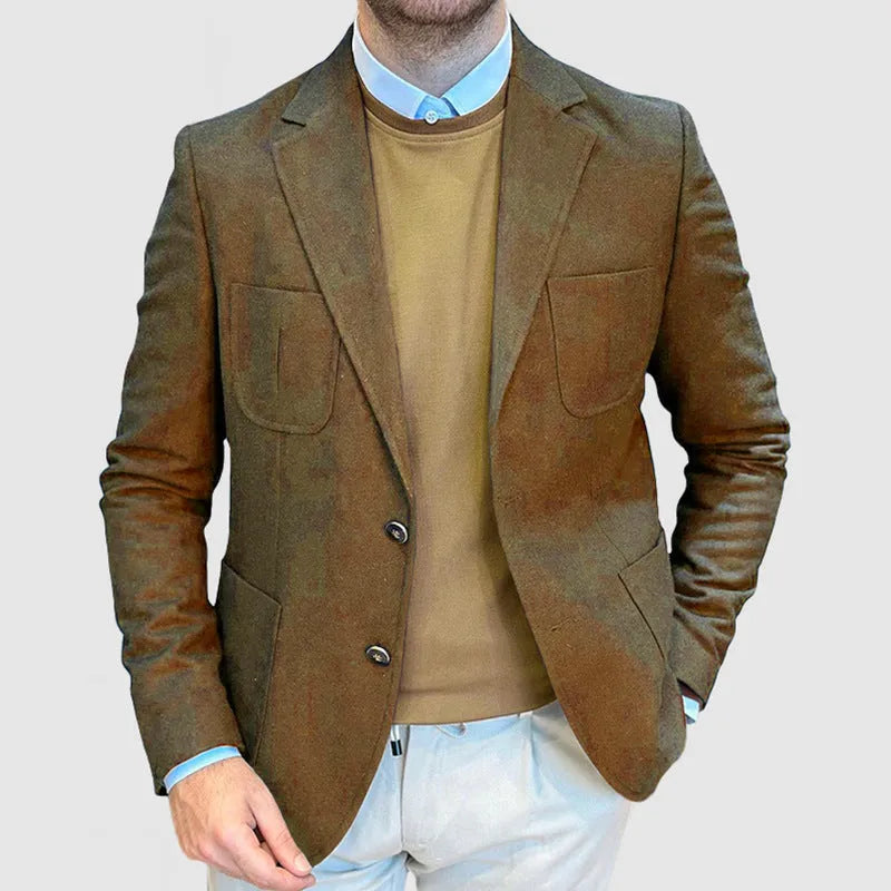Men's cotton retro loose fit casual suit jacket in Army Green colour