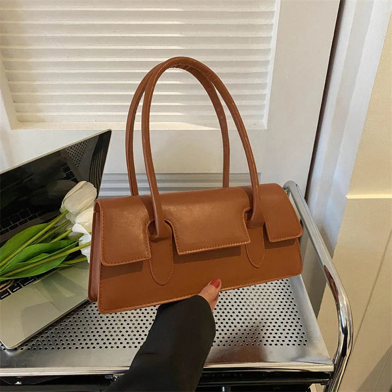 Women's small square shoulder bag in PU leather with document pocket and stitching detail