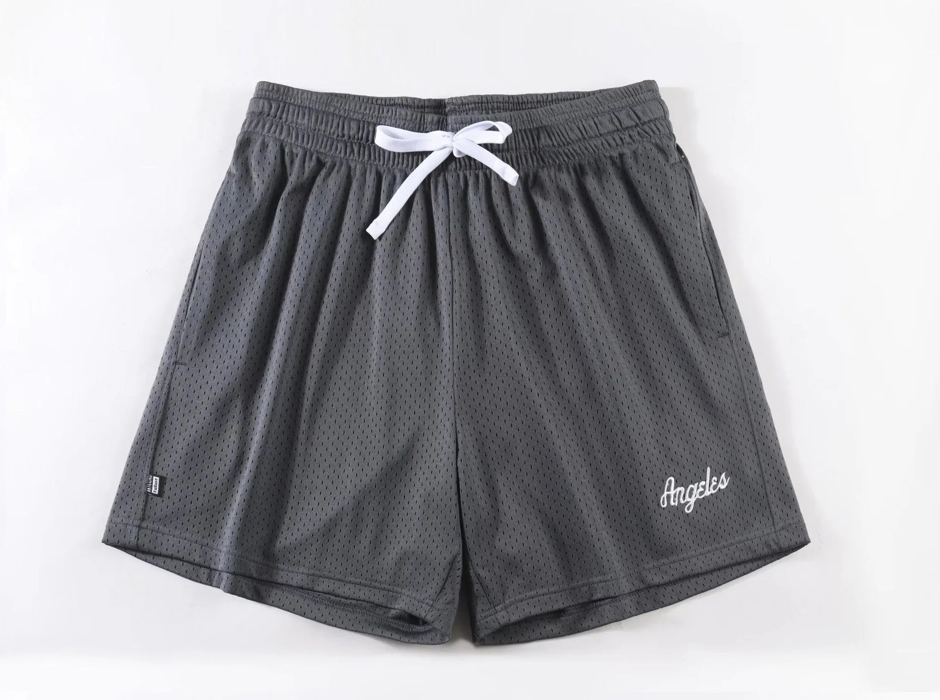 Men's black double-layer mesh shorts for summer sports and leisure wear.