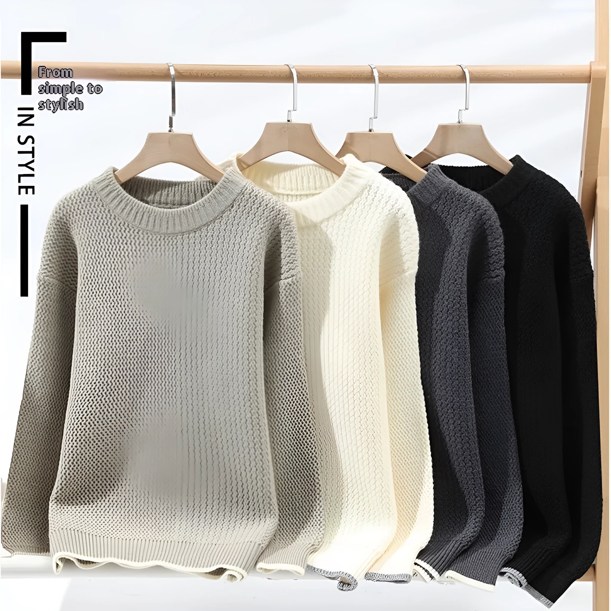 Men's grey loose-fit round neck pullover sweater with long sleeves for casual autumn wear