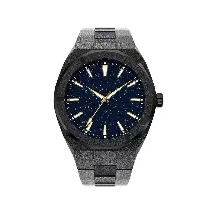 Men's business watch with frosted stainless steel case and luminous hands on wrist