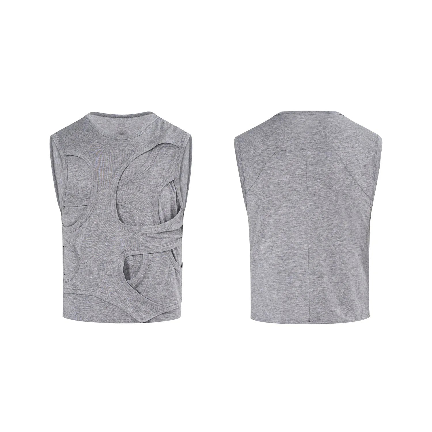 Men's solid black Lyocell tank top with round neck on a hanger.