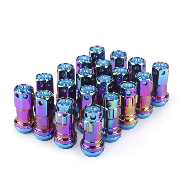 Aluminium alloy universal flat head wheel nut in various colours including black red and colour gold