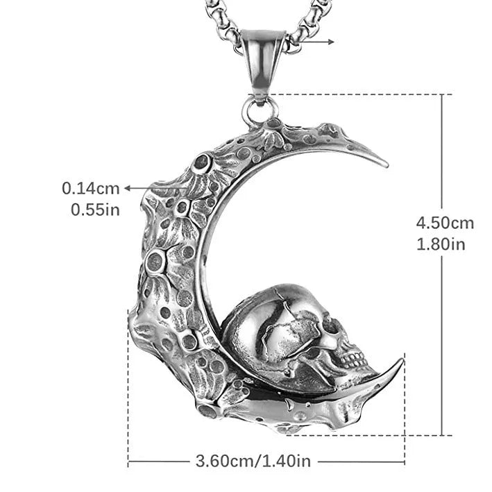 Men's stainless steel skull necklace with electroplated silver finish showing six pendant colour options