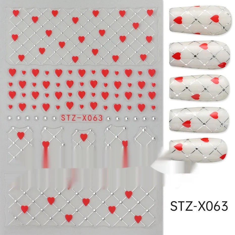 Plastic sheet of black, silver, and cartoon design nail art stickers for DIY manicures.