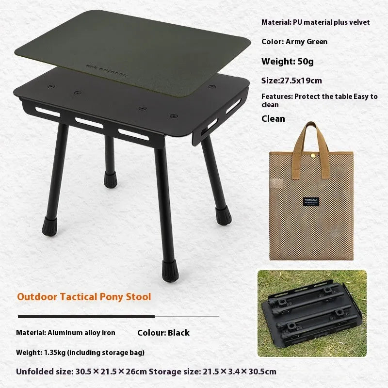 CLS aluminium alloy dual-use camping stool converted to small table with Army Green PU mat cushion