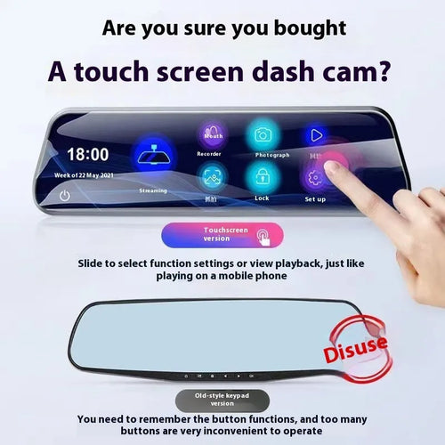 10 inch touch screen streaming video recorder with 9.66 inch display for car dash cam use