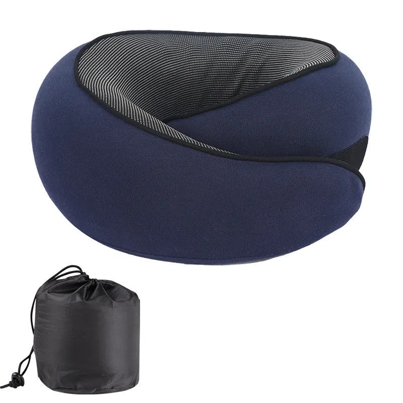 U-shaped memory foam travel neck pillow with storage bag in four colour options