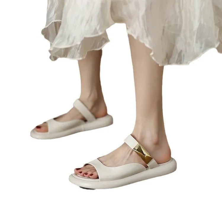 Women's apricot peep toe platform sandals with a soft leather upper and rubber sole.