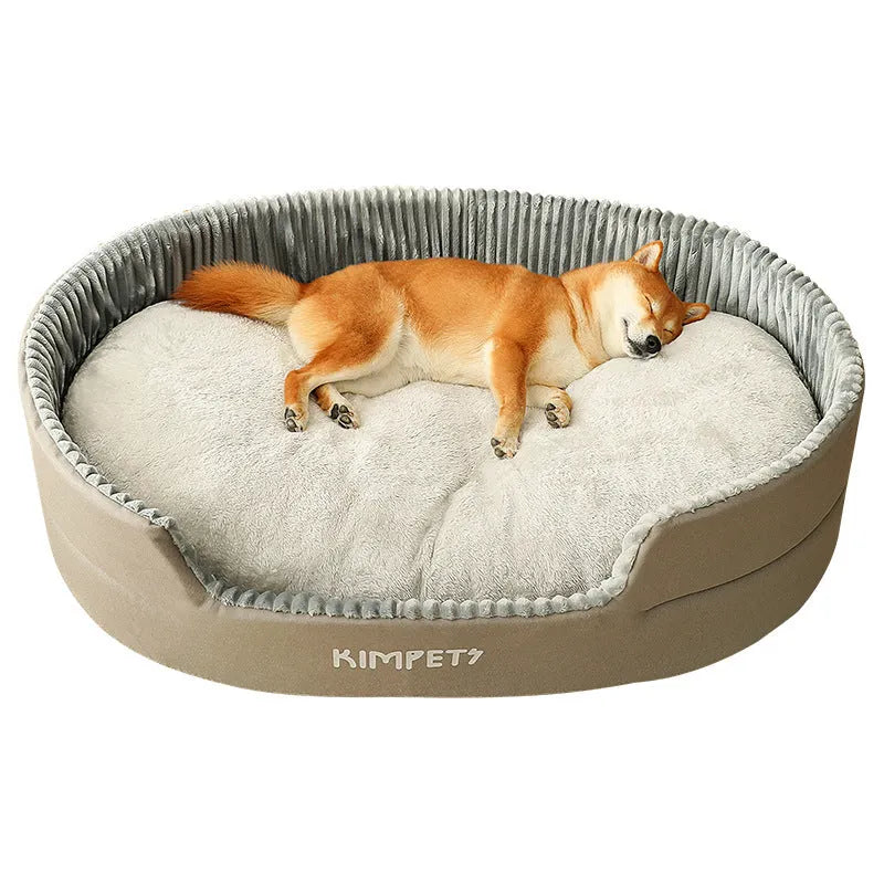 Washable double-sided pet kennel with PP cotton cushion in gray, coffee, and green for dogs and cats