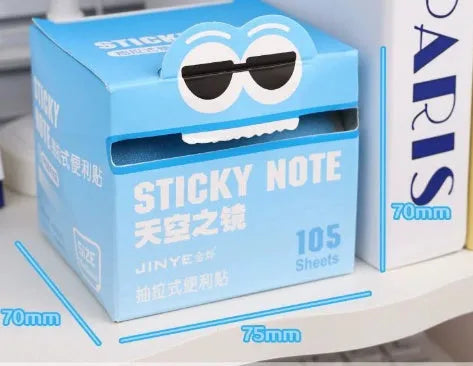 Boxed set of transparent pull-out sticky notes pad with 105 pages in six colour theme options