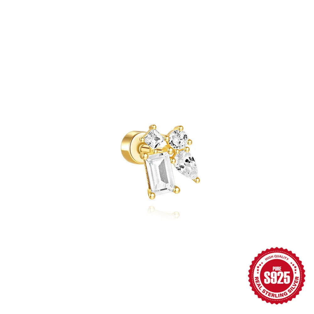 S925 sterling silver flat column thread ear bone studs in twelve gold electroplated colour variations