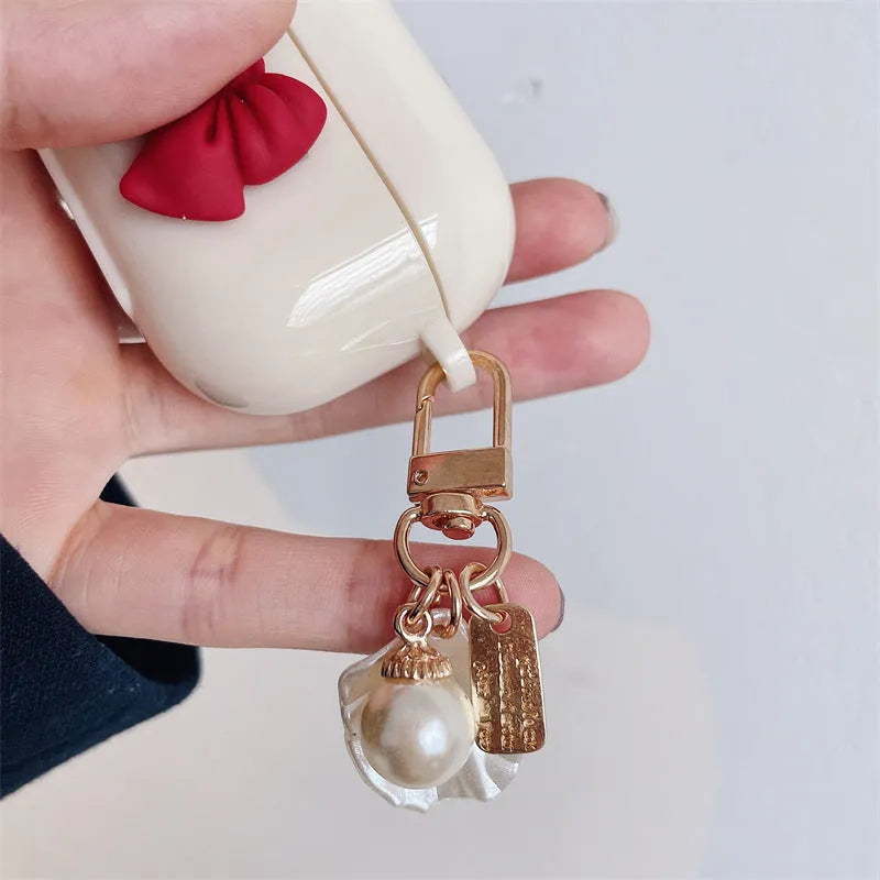 Beige red solid colour TPU protective case for AirPods wireless earphones with clamshell design