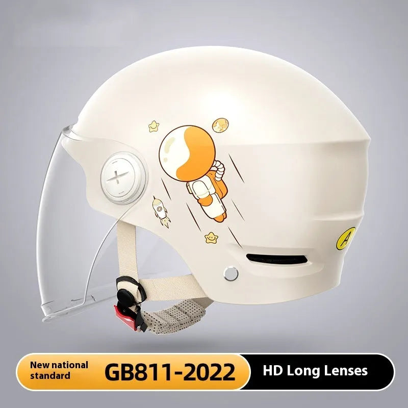 Khaki electric motorcycle helmet with removable lenses on ABS shell for adult commuting safety